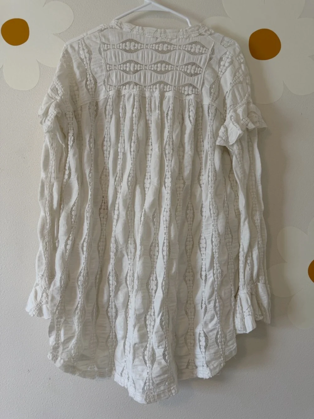 EUC Free People White Lace Candy Shop Boho Long Sleeve Tunic